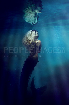 Buy stock photo A gorgeous mermaid underwater - ALL design on this image is created from scratch by Yuri Arcurs'  team of professionals for this particular photo shoot