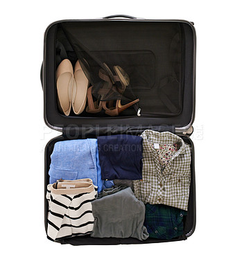 Buy stock photo A suitcase full of clothing