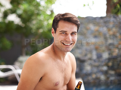 Buy stock photo Portrait of a handsome young man sitting outdoors
