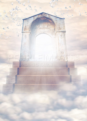 Buy stock photo Shot of a stairway and door leading to Heaven