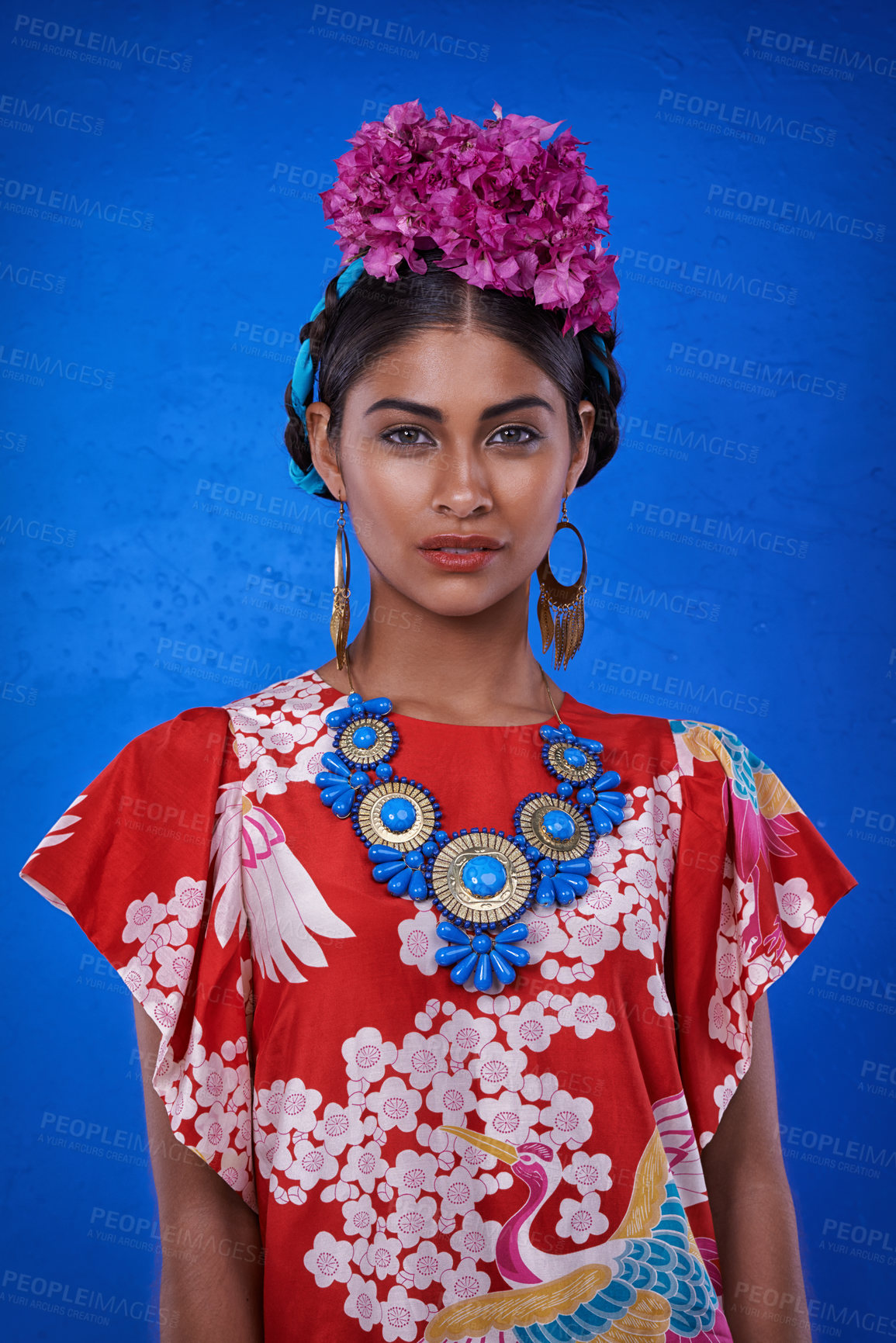 Buy stock photo A beautiful young woman wearing traditional cultural attire