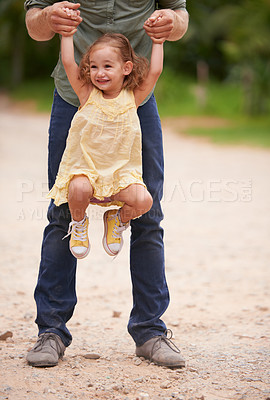 Buy stock photo Father, child and lifting fun for outdoor connection on holiday or parent bonding or vacation, games or adventure. Male person and daughter happiness in Australia for playing travel, nature or summer
