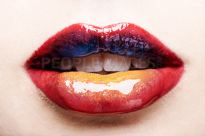 Buy stock photo Cropped shot of a woman's multicoloured lips