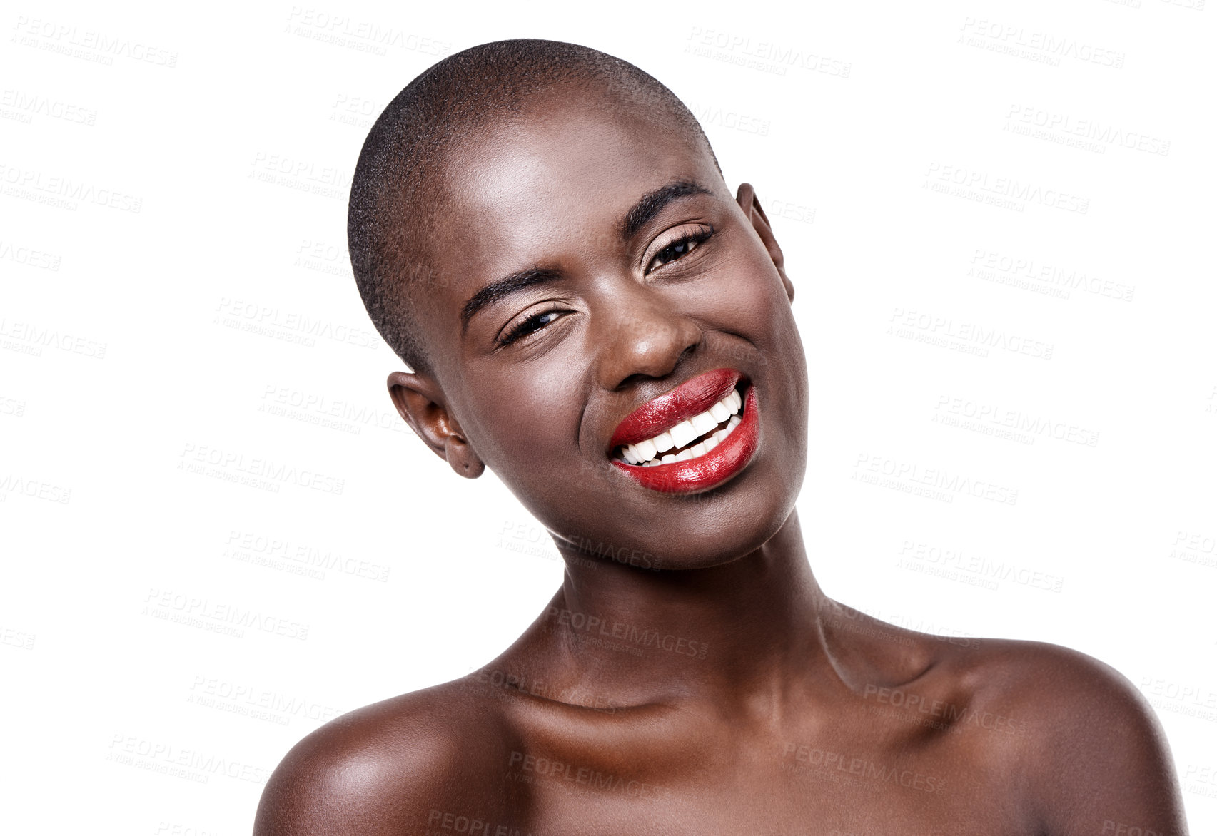 Buy stock photo Portrait, beauty and black woman with cosmetics makeup and wellness isolated on white studio background. African person, face or model with skincare and dermatology with aesthetic or shine with glow
