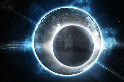 Buy stock photo Lunar eclipse of a cold barren-looking world