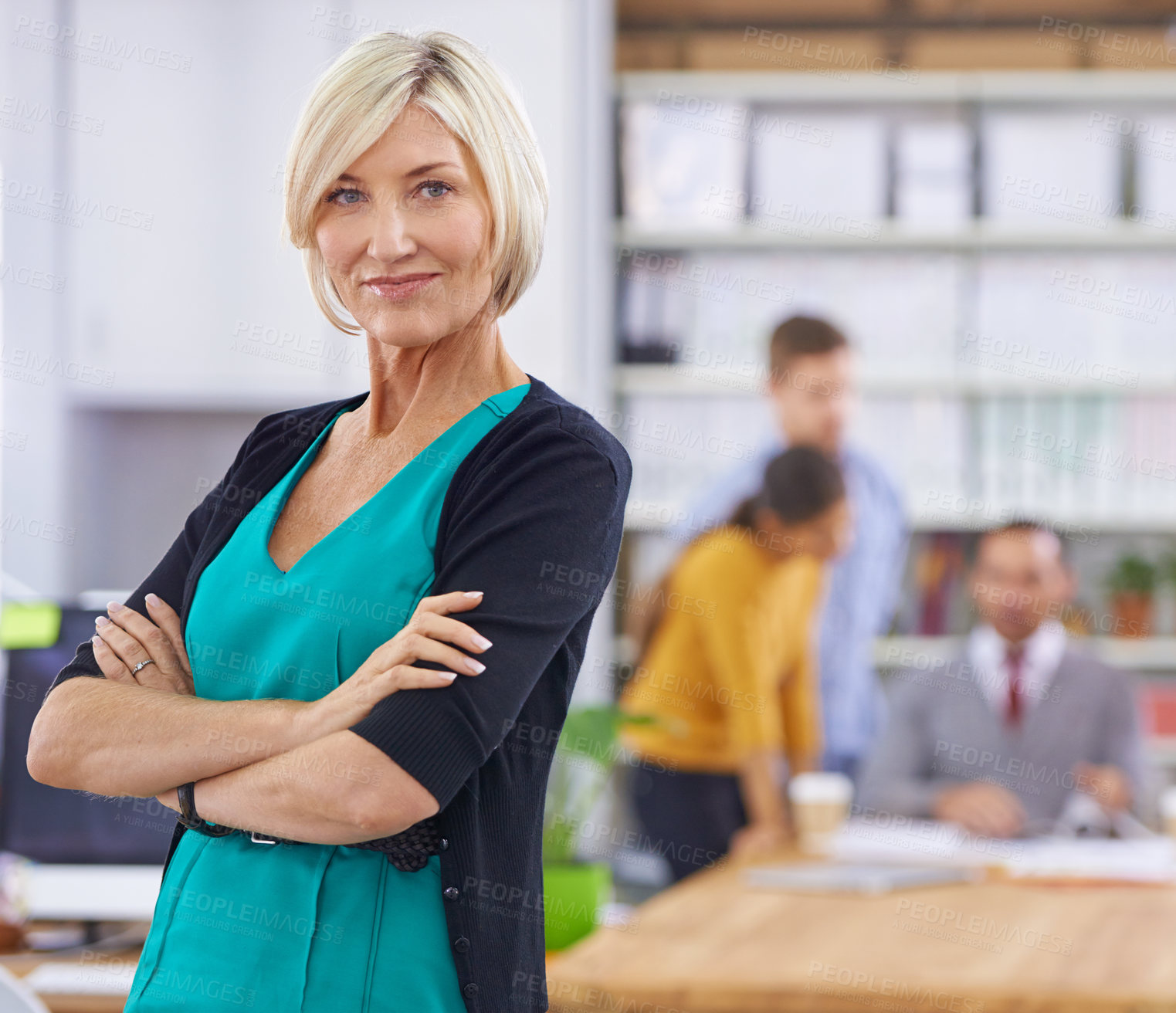 Buy stock photo Businesswoman, arms crossed and portrait in office or workplace for presentation or meeting with confidence. Mature person, entrepreneur and corporate at work professional or formal in boardroom