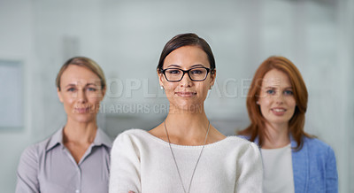 Buy stock photo Portrait, women or business as empowerment, leadership or teamwork in support of corporate company. Team, businesswomen or entrepreneur as agency, expert or staff as pride, solidarity or commitment