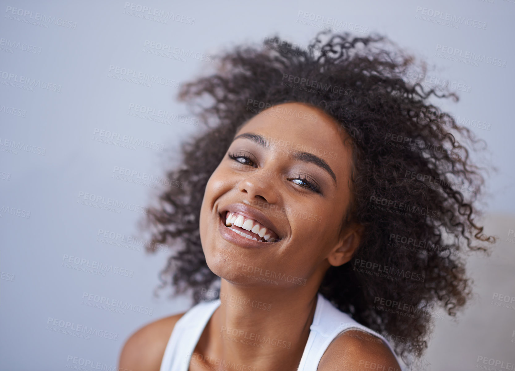 Buy stock photo Portrait of a beautiful and happy young woman