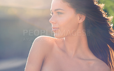 Buy stock photo Cropped shot of a beautiful young woman with perfect skin