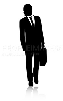 Buy stock photo Business man, silhouette and isolated on a white background with a briefcase for vector or icon. Professional male entrepreneur shadow, illustration or graphic for success, fashion or art figure