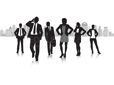 Buy stock photo Vector shot of the silhouettes of various business men and women