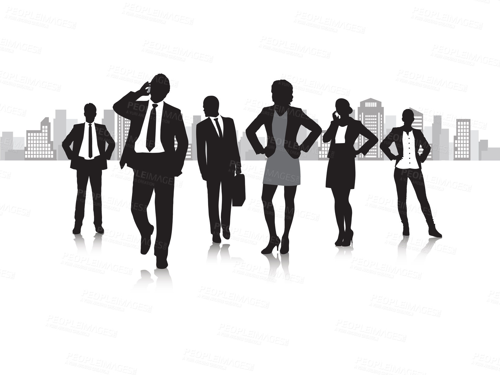 Buy stock photo Vector shot of the silhouettes of various business men and women