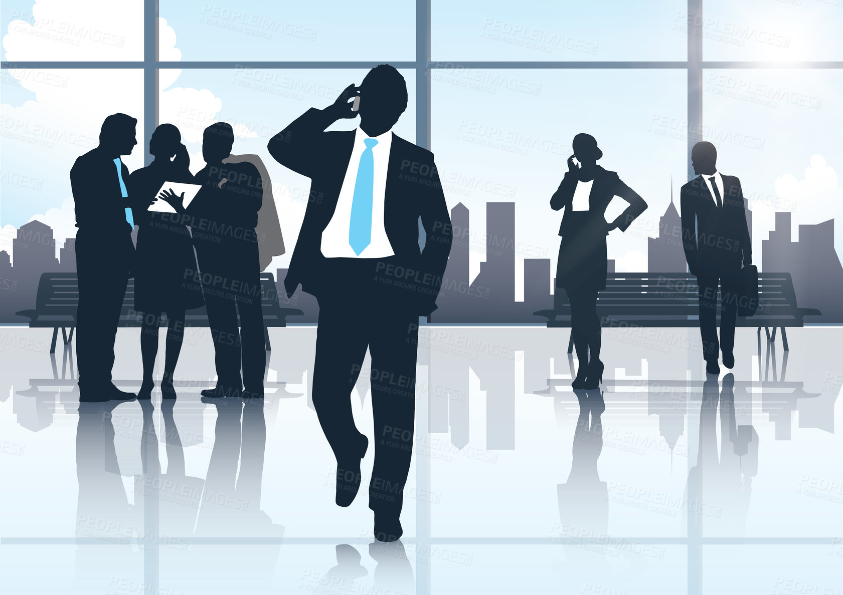 Buy stock photo Vector shot of the silhouettes of various business men and women