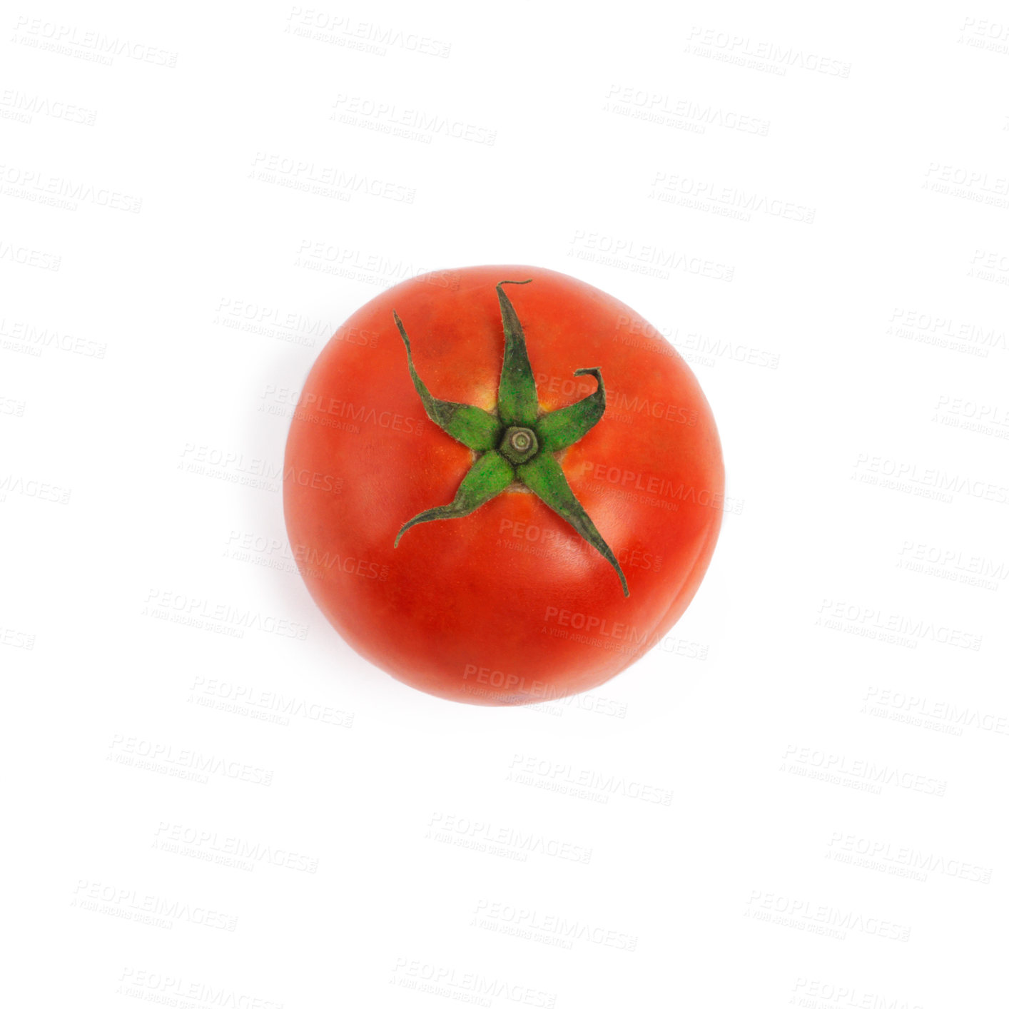 Buy stock photo Tomato, red and vegetable with natural nutrition, healthy food or eating on a white studio background. Top view of raw organic fruit, produce or vegan meal with snack for sustainability on mockup