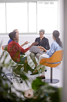 Buy stock photo Teamwork, women or laughing with business meeting in modern office for creative planning or funny joke. Designer, employees or group with discussion with comic ideas for magazine design at workplace 