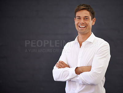 Buy stock photo Portrait of a happy young business man