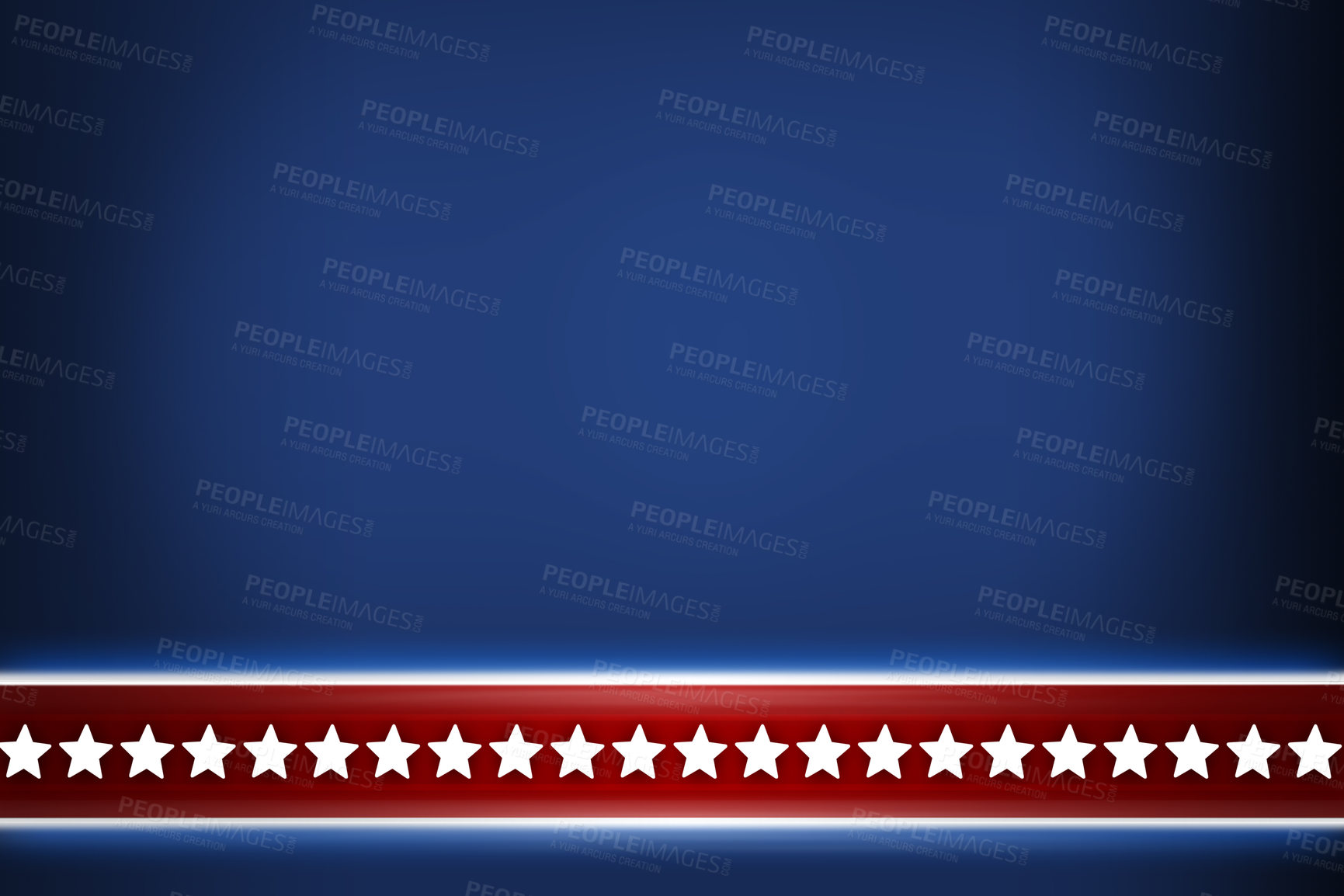 Buy stock photo Star, America and ribbon with stripes on banner for illustration, theme or abstract on blue background. Empty, mockup space and symbol of bravery or Independence Day for USA icon, heritage or glory