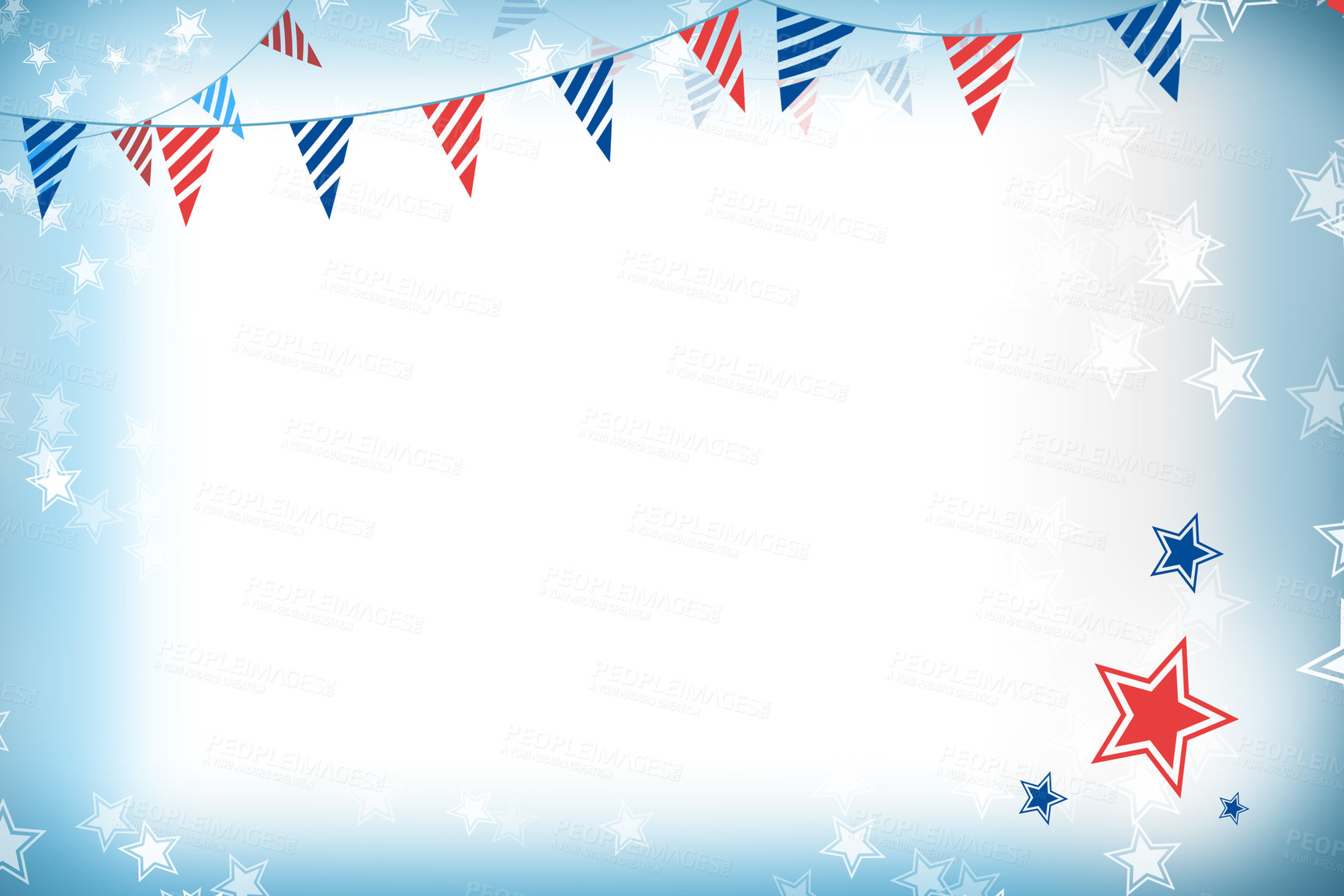 Buy stock photo Star, America and graphic with party banner for illustration, theme or abstract background. Empty, mockup space and symbol with pattern and shapes for USA Independence Day, invitation or heritage
