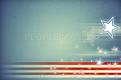 Buy stock photo Illustration of American flag with blue white star outline and red stripes background in retro vintage style. Digital graphic design of united states flag for patriotism, independence and celebration