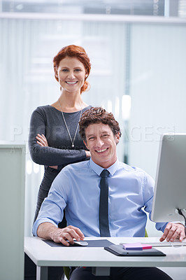 Buy stock photo Portrait of young business professionals posing in an office