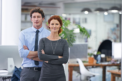 Buy stock photo Business people, portrait and confidence for collaboration in office, partnership and support. Colleagues, teamwork and pride for cooperation in workplace, lawyers together and employees of firm
