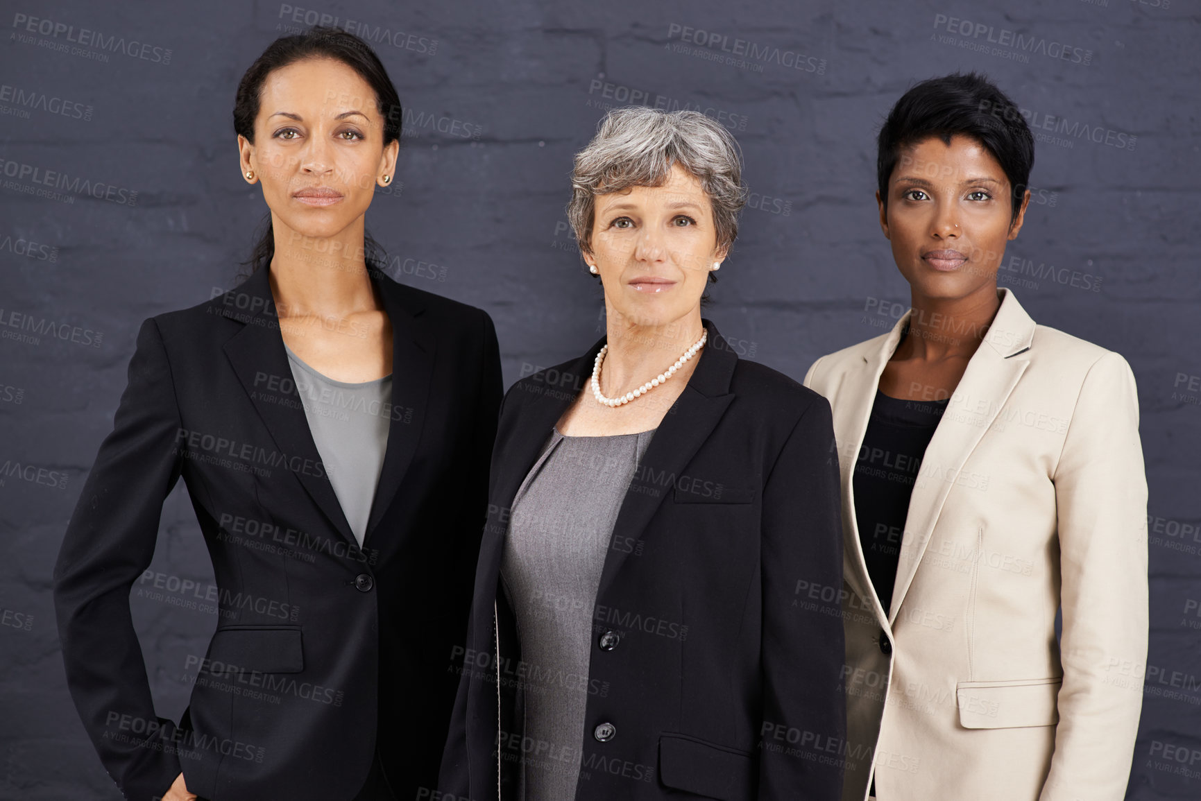 Buy stock photo Partnership, team and portrait of business women with diversity, confidence and assertive in corporate career. People, management and leadership together for job in banking, finance or investment