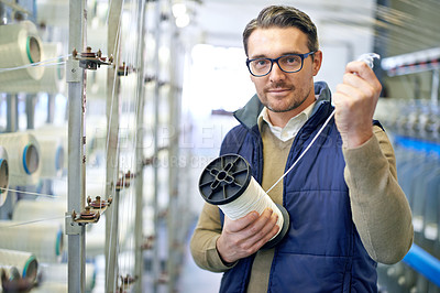 Buy stock photo Man, stock and product manufacturing with warehouse, industry and portrait for storage. Industrial inspector, factory and logistics for freight, commercial distribution and equipment supplier career