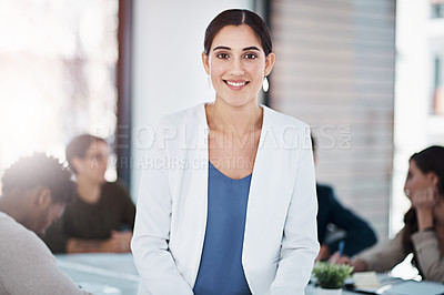 Buy stock photo Pride, woman and professional in workplace for startup company, planning and leadership. Project, management and creative design in office for business, confident and entrepreneur for diverse team