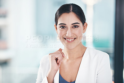 Buy stock photo Business woman, worker and portrait in office for career confidence and about us in consultation. Face of professional employee, person or consultant in human resources with advice and job integrity