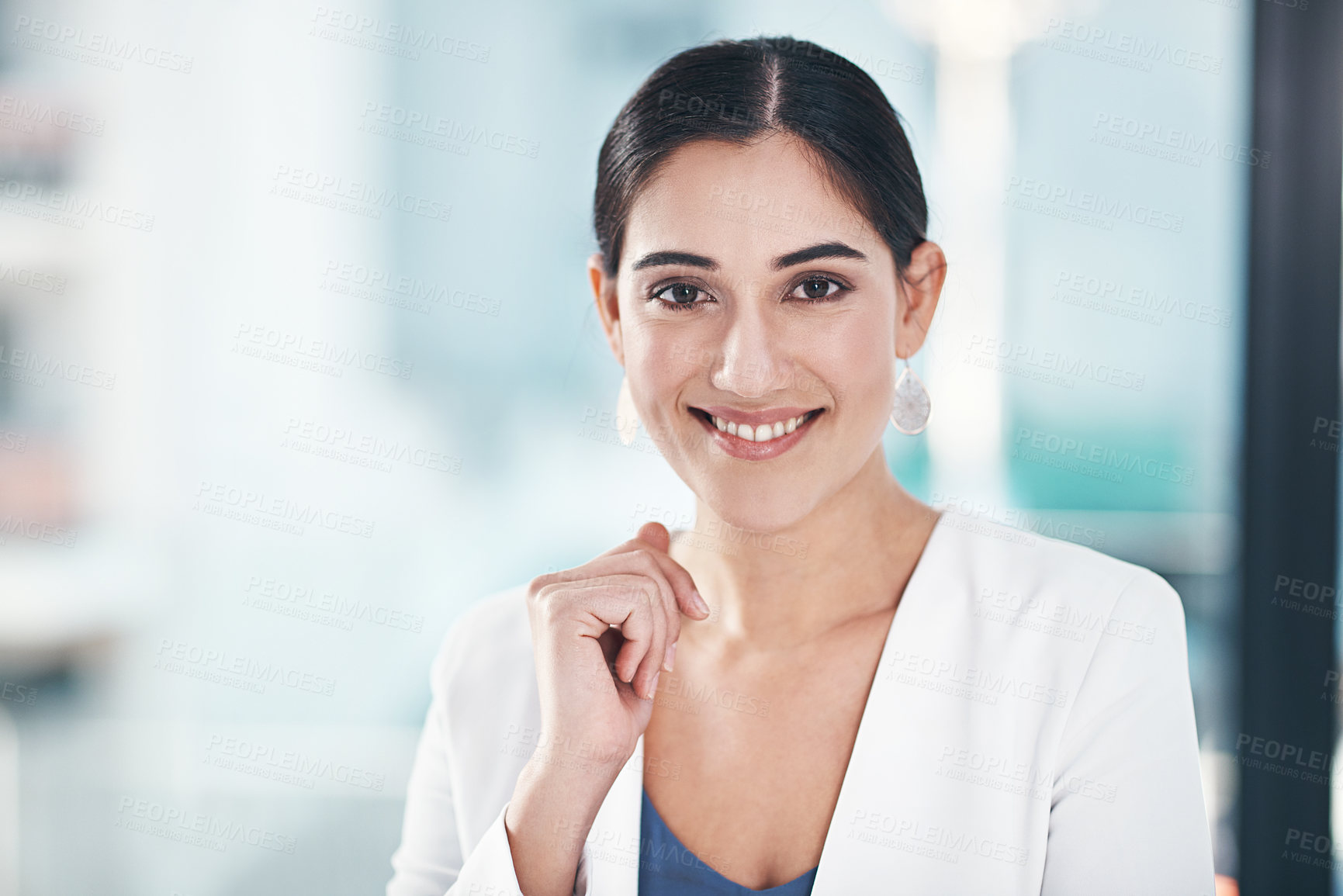 Buy stock photo Business woman, worker and portrait in office for career confidence and about us in consultation. Face of professional employee, person or consultant in human resources with advice and job integrity