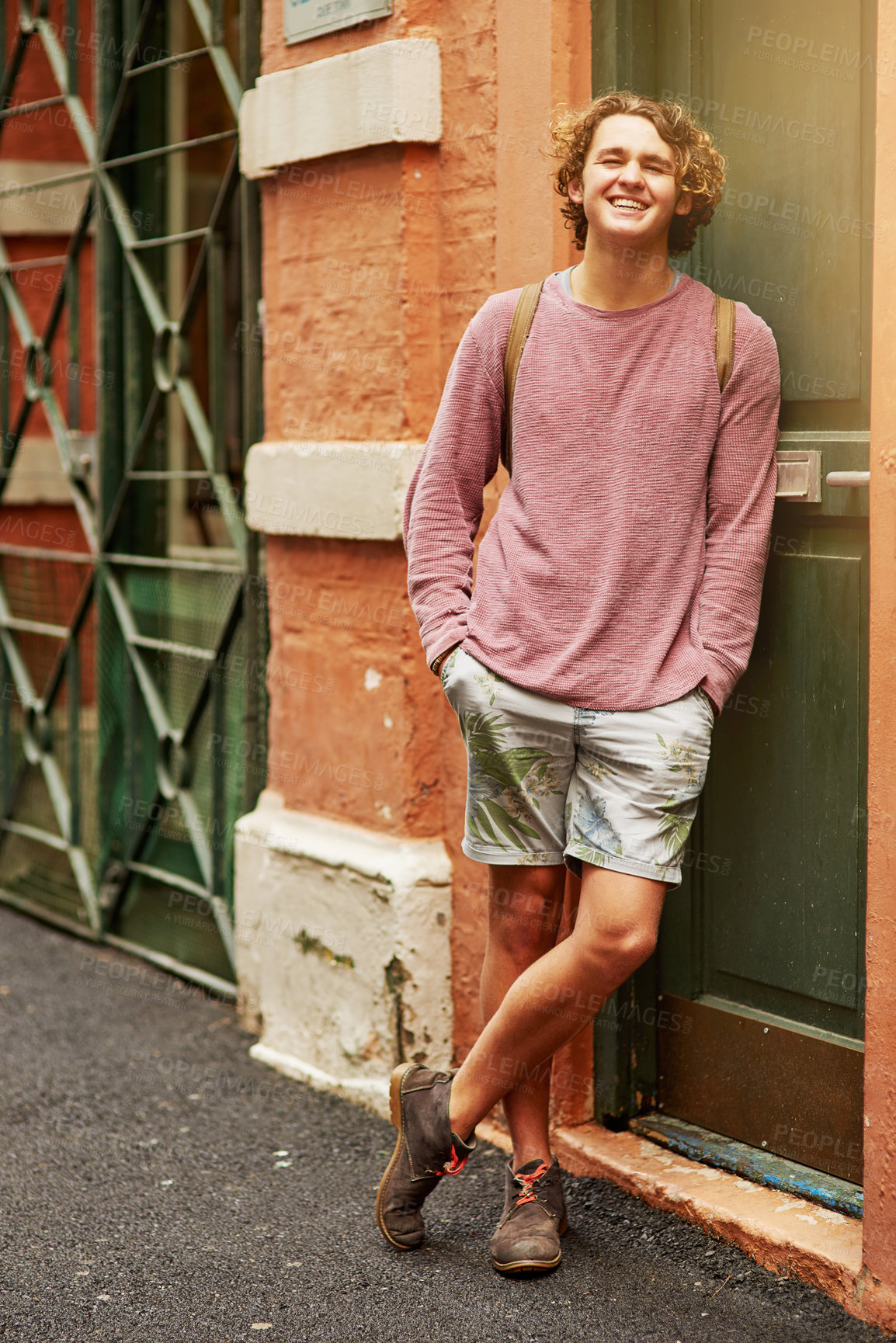 Buy stock photo Portrait of a young man standing in a city street