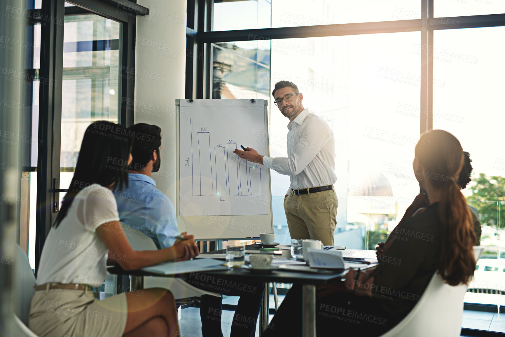 Buy stock photo Shot of a businessman giving a presentation in the boardroom