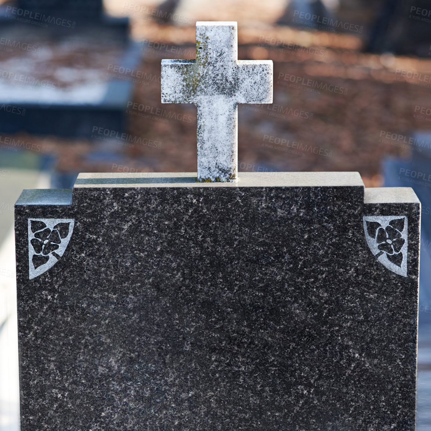 Buy stock photo Shot of a gravestone in a cemetery