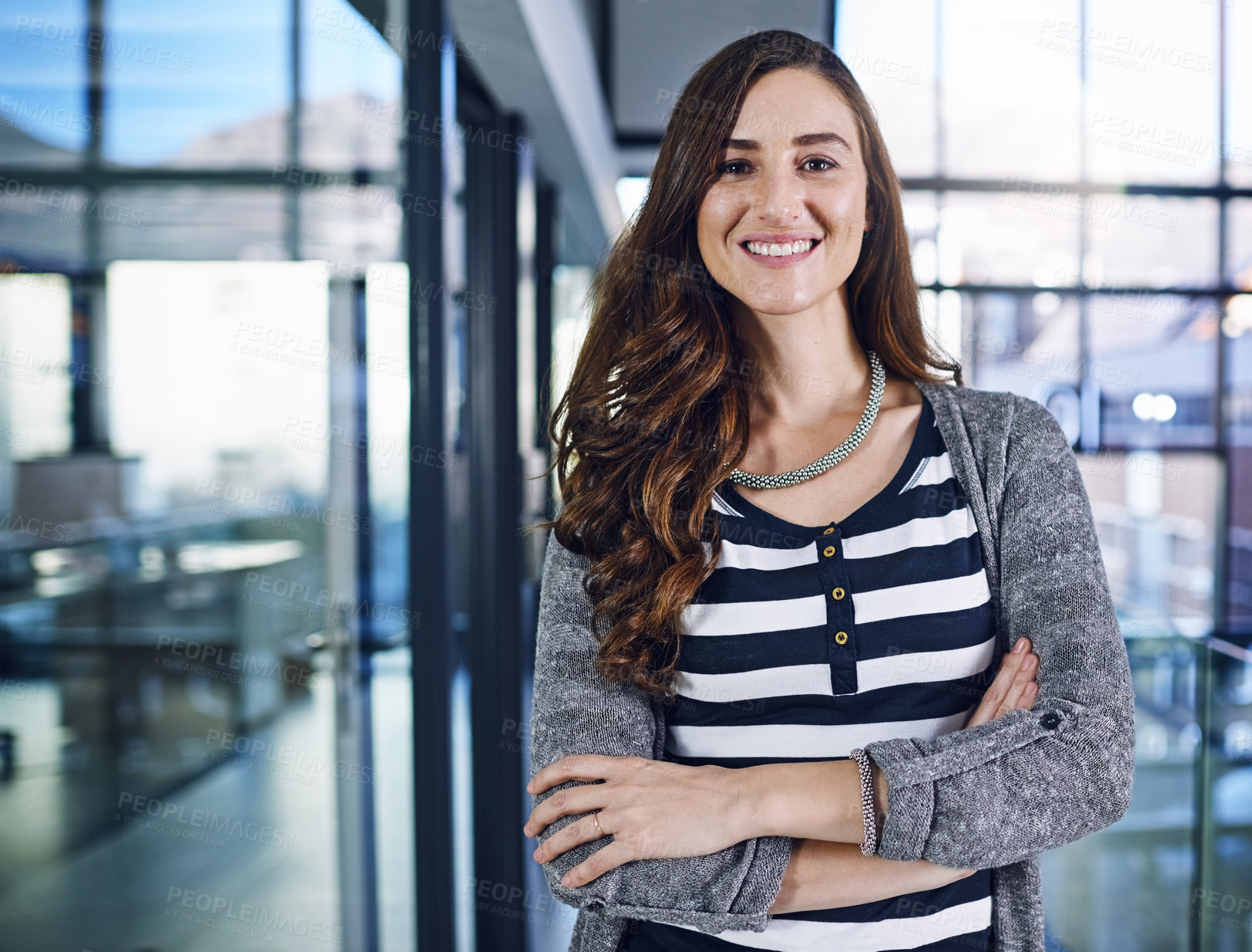 Buy stock photo Professional, crossed arms and portrait of business woman with company pride, confidence and smile. Creative startup, office and happy person for career, work opportunity and job in workplace