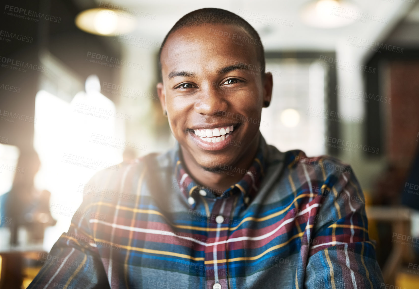 Buy stock photo Portrait of a man having coffee in a coffee shop