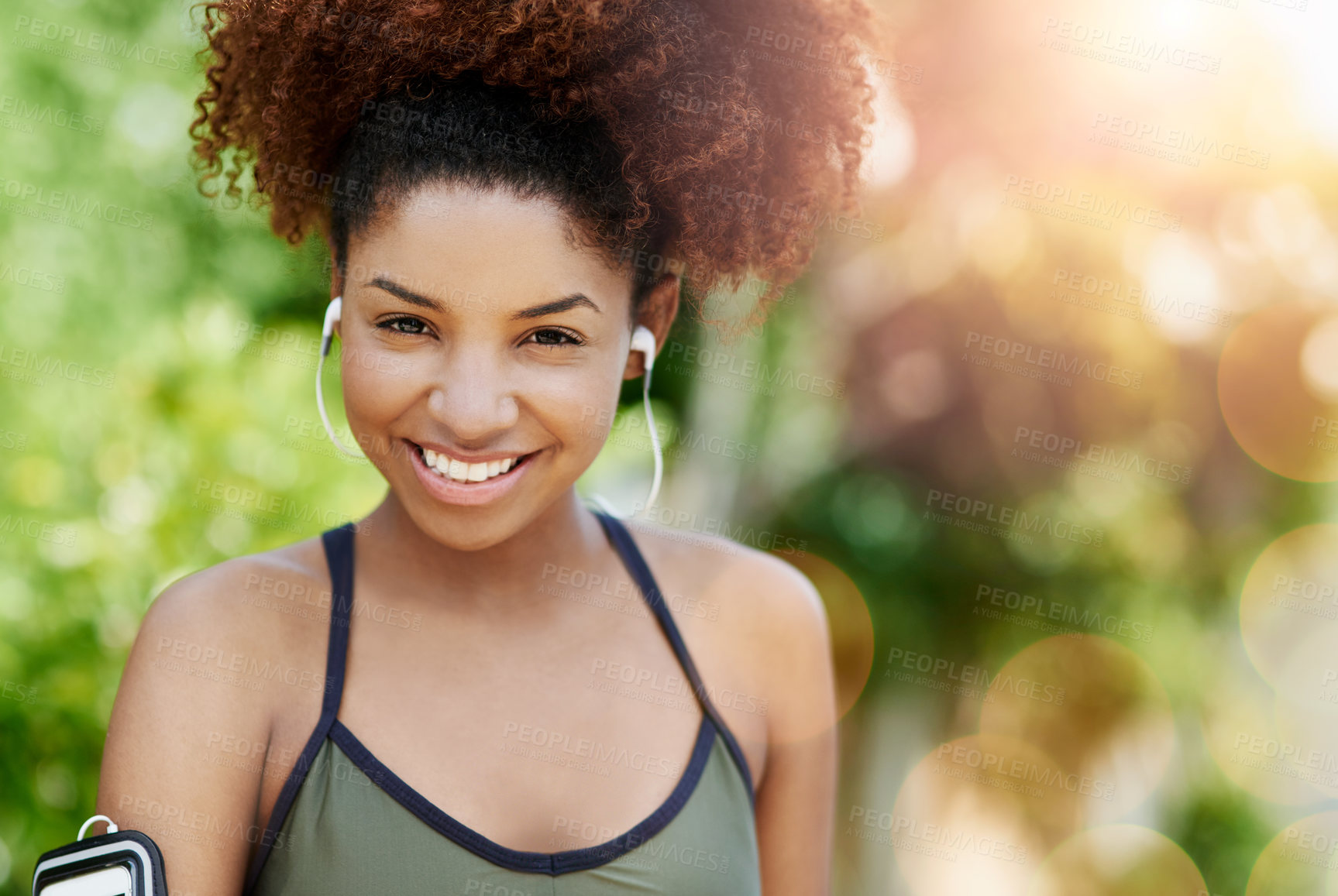 Buy stock photo Cropped shot of a young woman out for a run