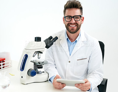 Buy stock photo Portrait of a male scientist working in a lab