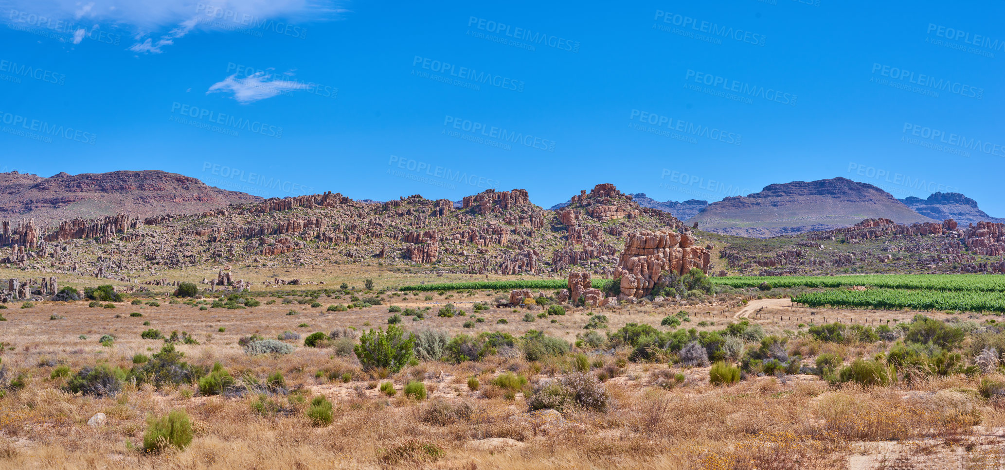 Buy stock photo Mountain view, nature and outdoor as landscape for adventure, sightseeing or travel as background. Countryside, wallpaper and wilderness for texture, panorama or sustainable in ecology or environment