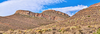 Buy stock photo Landscape, mountains and environment with nature, blue sky and climate change with journey. Empty, travel and hills with Australia desert, ecology or plants with clouds, arid and sunshine with flora