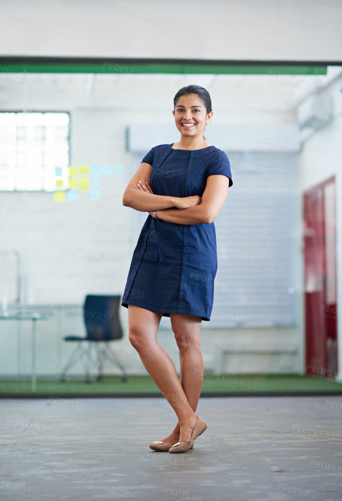 Buy stock photo Woman, entrepreneur and portrait of business owner in startup, office and pride in conference room. Confident, arms crossed and project manager in Mexico and professional happiness in creative agency