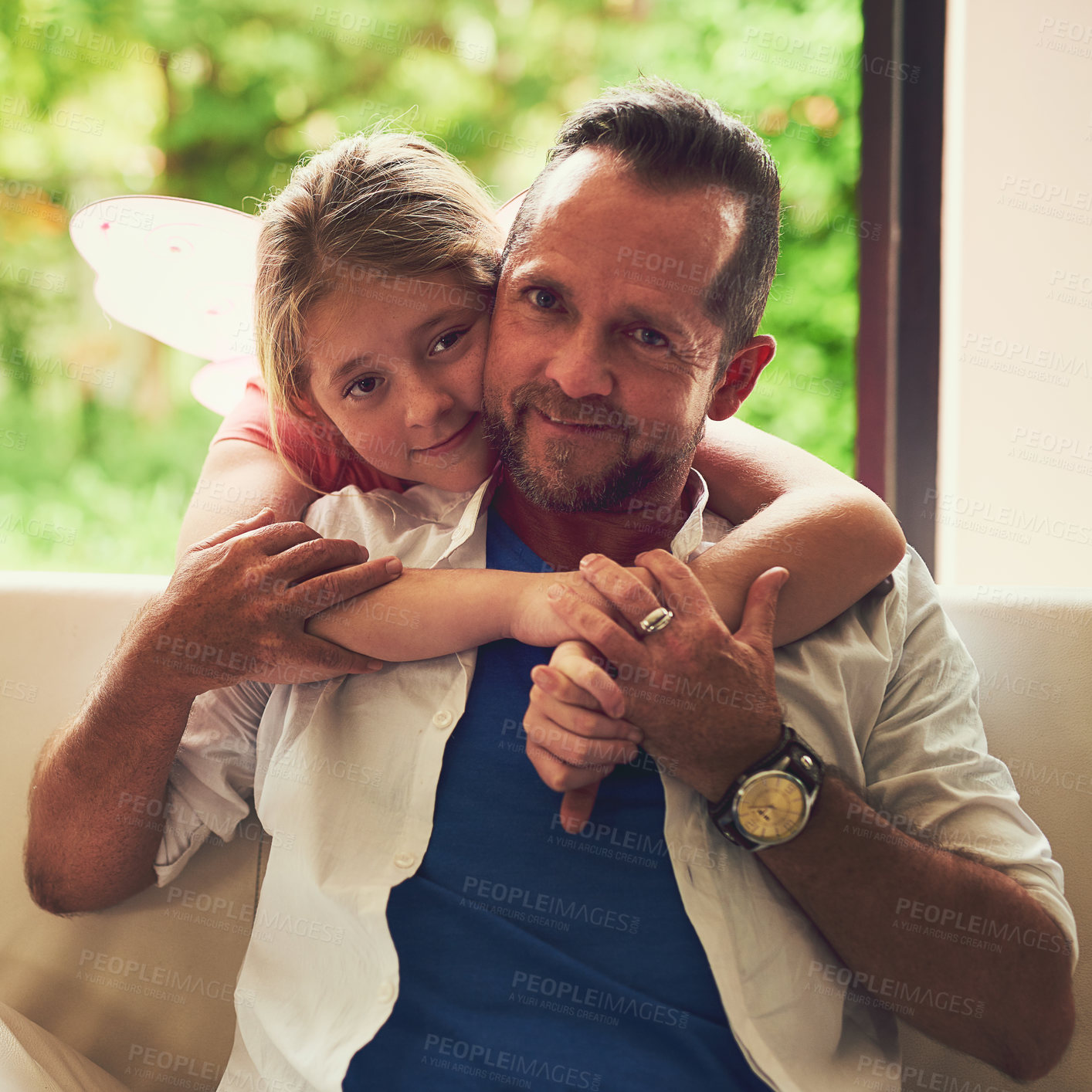 Buy stock photo Portrait of a father spending quality time with his little daughter at home