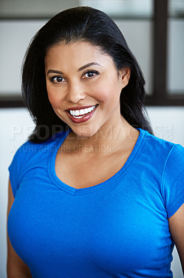 Buy stock photo Cropped portrait of a happy businesswoman in casual clothes