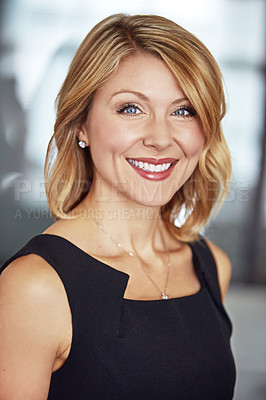 Buy stock photo Cropped portrait of a happy businesswoman in the office