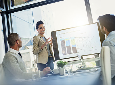 Buy stock photo Shot of a businesswoman giving a presentation in the boardroom