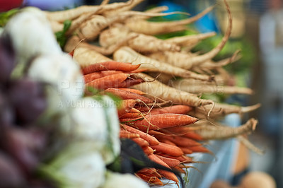 Buy stock photo Vegetables, food and fresh produce in supermarket, organic farming and carrot or parsnip choice. Sustainable, natural and healthy ingredients for shopper in aisle, harvest agriculture and nutrition