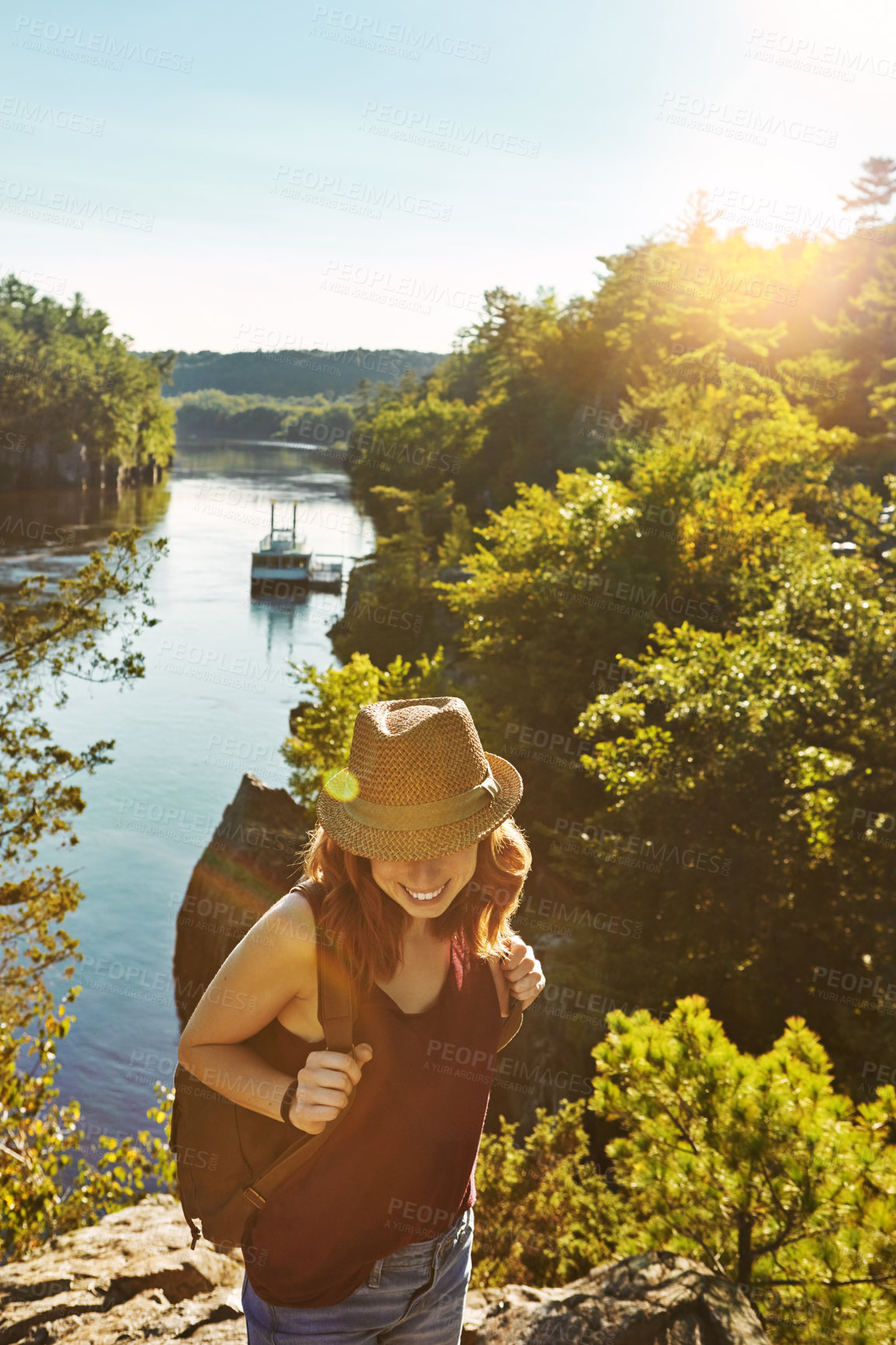 Buy stock photo Shot of a young woman out hiking