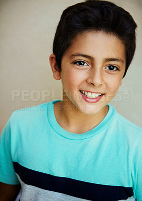 Buy stock photo Studio portrait of a young boy giving you a big smile