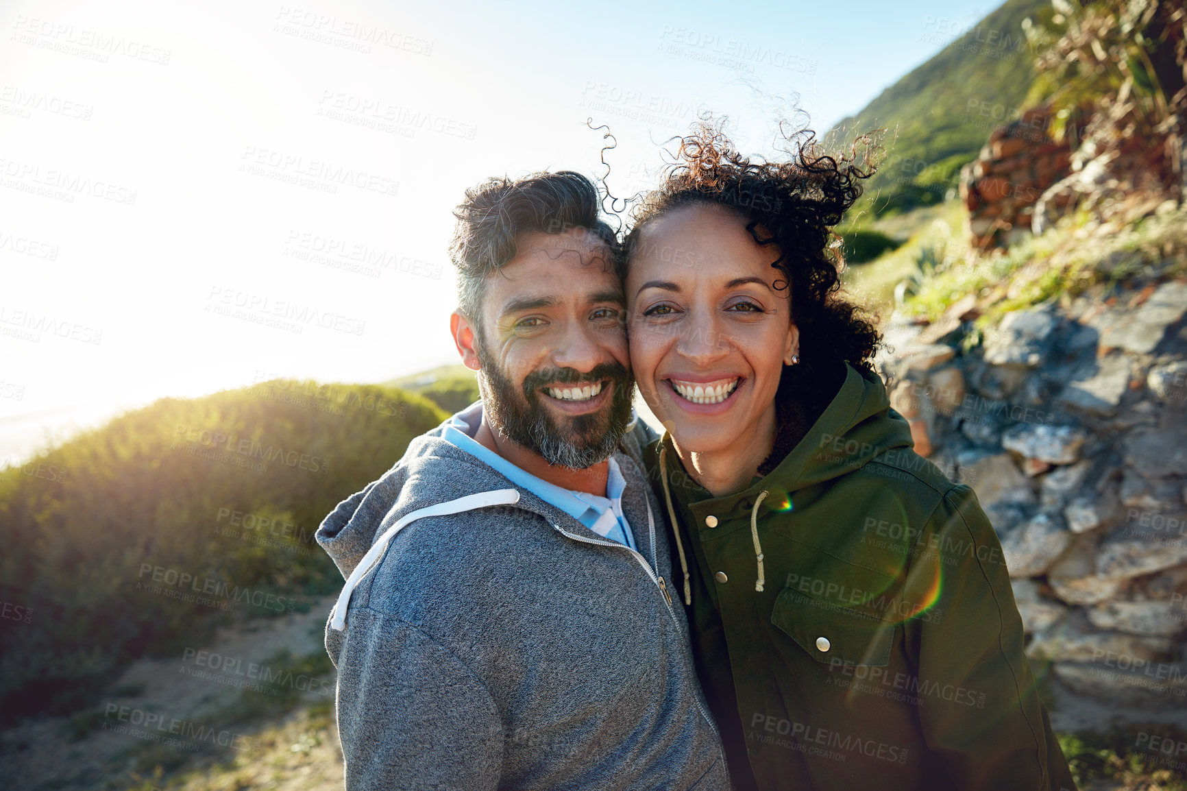 Buy stock photo Shot of people hiking in the morning