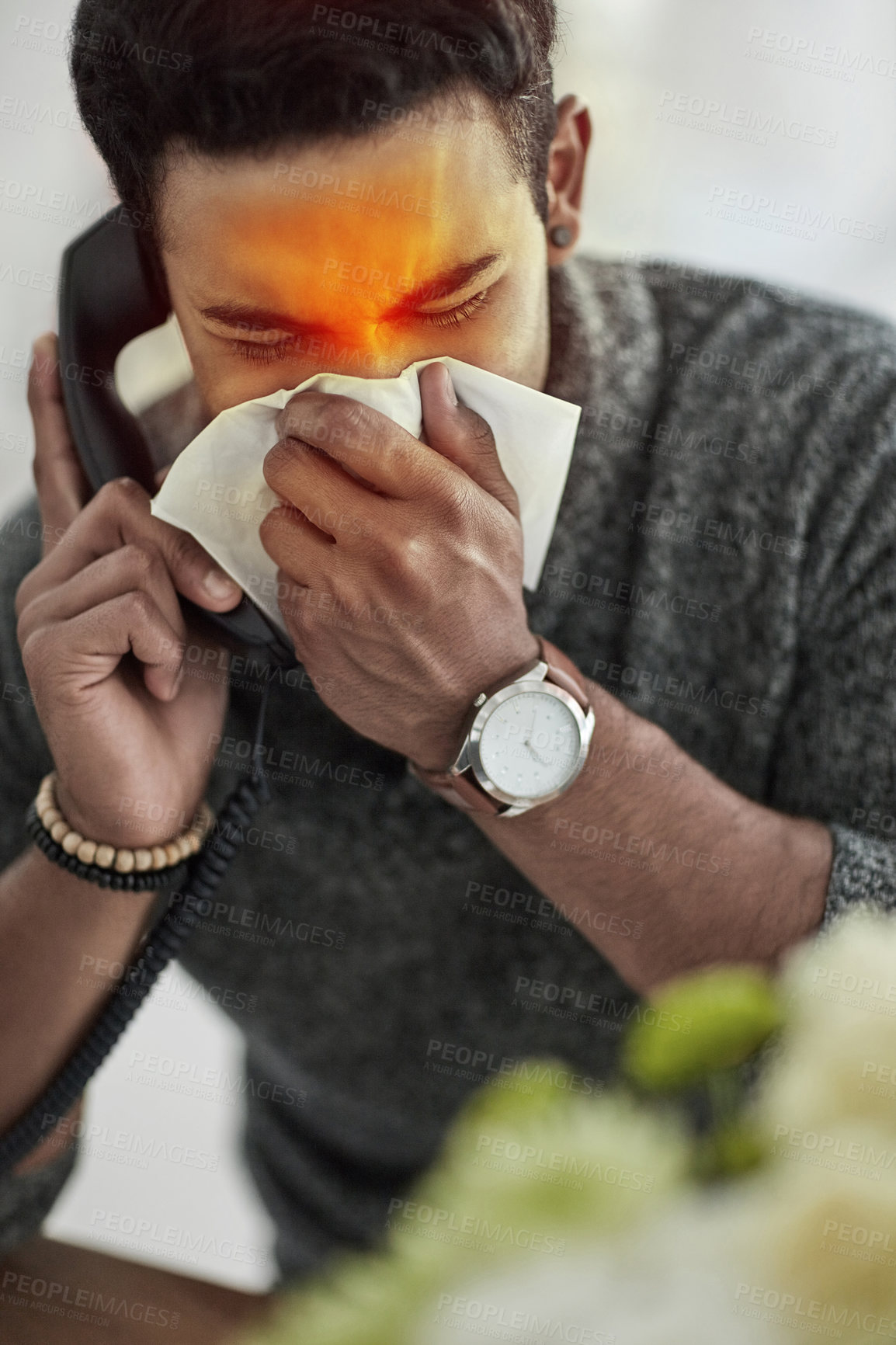 Buy stock photo Cropped shot of a young man suffering with allergies