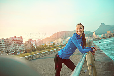 Buy stock photo Shot of a young woman out for a run